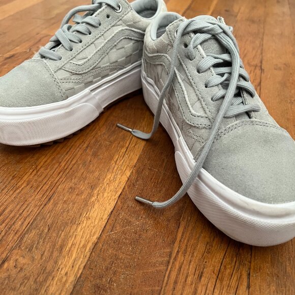VANS (NEW) Old Skool Stacked Light Grey Checkered Chunky Platform Size 7 Women's - Picture 4 of 10
